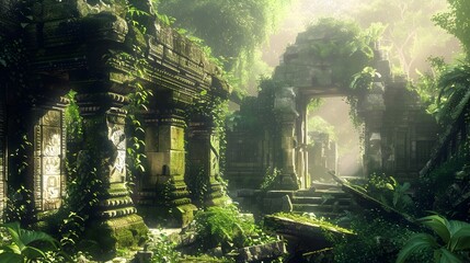 Mystical Jungle Ruins:Sunlit Overgrown Archways of an Ancient Lost Civilization