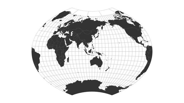World map. Ginzburg VI projection. Animated projection. Loopable video.