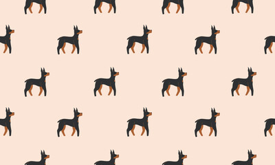 Seamless pattern with Cute Dobermann. Dogs of different breeds. Side view. Flat Vector illustration 