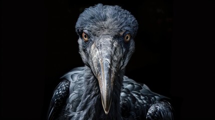 Portrait closeup a shoebill bird animal with big beak on nature blur background. AI generated image - obrazy, fototapety, plakaty
