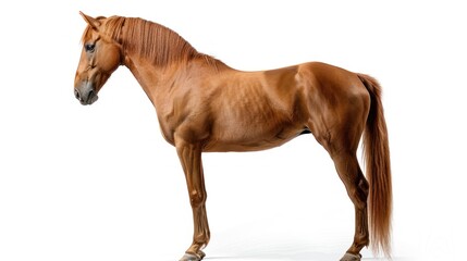 Portrait standing a mixed breed of arabian and spanish horse on white background. AI generated image