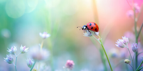 Fototapeta premium Blurred Summer Background with Ladybug