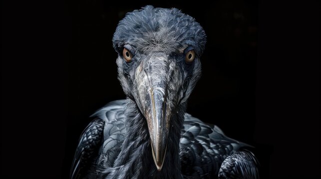 Portrait closeup a shoebill bird animal with big beak on nature blur background. AI generated image
