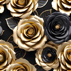 Gold and black roses on a black background.