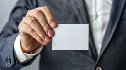 Blank card shown by a businessman