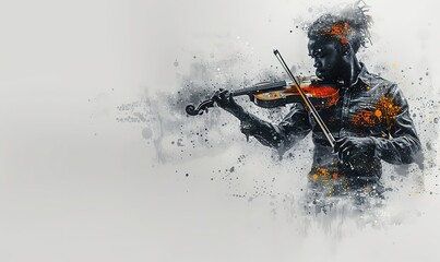 violinist playing on colorful watercolor splash background