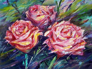 Art painting Oil color rose flower Nature Imagination from thailand	
