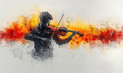 violinist playing on colorful watercolor splash background