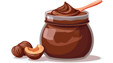 Chocolate hazelnut spread in glass jar isolated on white