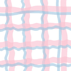Vector hand drawn cute checkered pattern. pastel cottagecore Doodle Plaid geometrical simple texture. Crossing lines. Abstract cute delicate pattern.