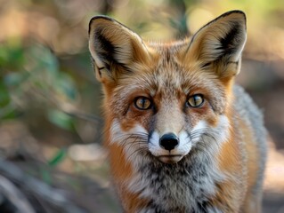 Fox looks into the camera, fox looks at the camera.