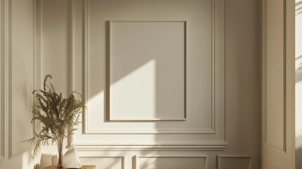 white Frame in the room on window light minimal art