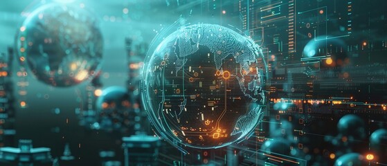 Fototapeta premium Tech evolution, globe on silicon brain