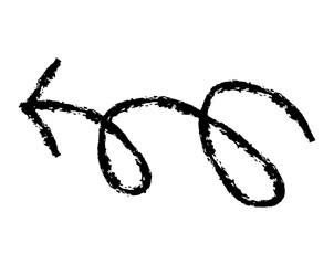 Hand drawn simple arrow drawn with wax crayon, chalk or charcoal. Uneven dry texture for underlining highlighting. Pencil drawn lines, strikethrough, grungy vector isolated on white