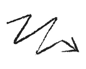 Hand drawn simple arrow drawn with wax crayon, chalk or charcoal. Uneven dry texture for underlining highlighting. Pencil drawn lines, strikethrough, grungy vector isolated on white
