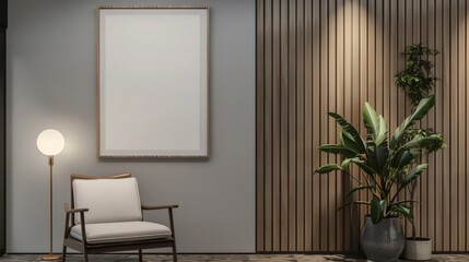 living room interior with blanko frame