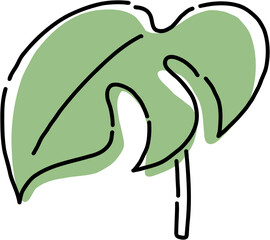 Simplicity monstera leaf freehand drawing flat design.
