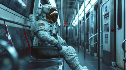 cosmonaut sits in the teaching train
