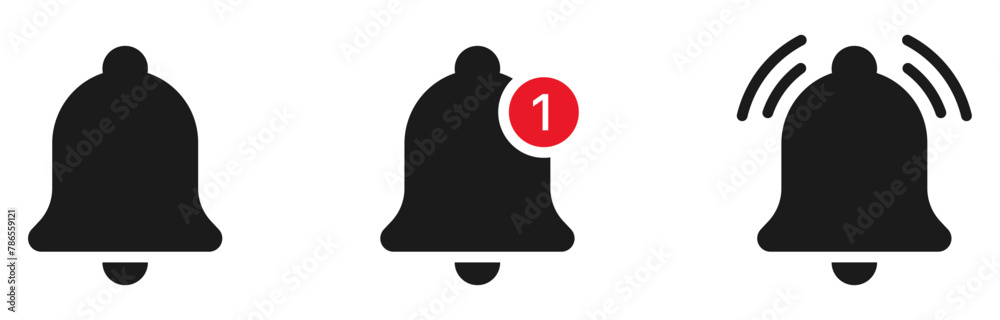 Poster Notification bell icon set. Alarm symbol. Ringing bells reminder icon , incoming inbox message sign - Web icons collection set	
