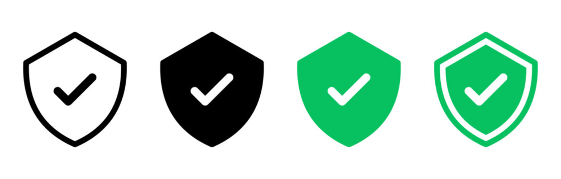 Shield check mark icon or security shield protection icon with tick symbol	
