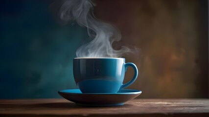 A steaming cup of coffee isolated against a vibrant blue background, the rich brown tones contrasting beautifully with the bold color.