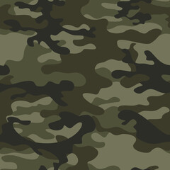 Fototapeta premium Vector camouflage khaki pattern seamless background texture forest, hunting print