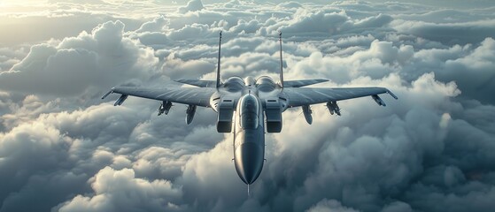 Jet maneuvering in cloudy expanse, strategic air power - obrazy, fototapety, plakaty
