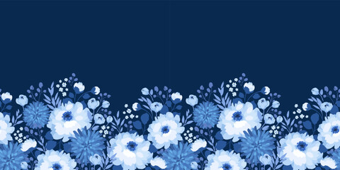 Blue floral seamless pattern. Vector design for paper, cover, fabric, interior decor and other