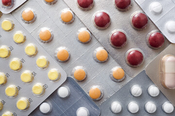 Close-up of blister-packed pills on a table