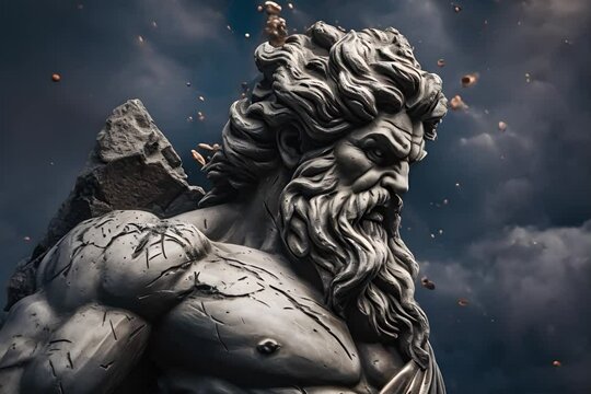 A detailed 3D rendering of a marble statue of Zeus.