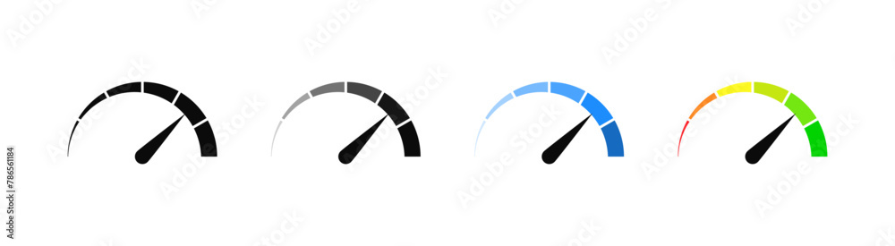 Aufkleber Speedometer icon, tachometer icon. Speed indicator icon set. Rating meter signs performance concept. Dashboard level scale icon. vector illustration	
