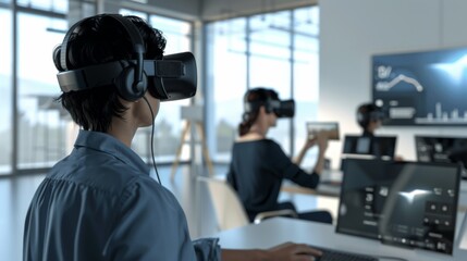 Fototapeta premium Virtual Reality Experience in a Modern Office Setting