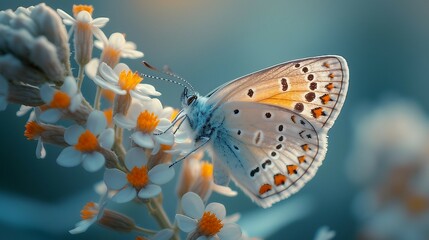 A delicate butterfly perched on a flower. AI generate illustration