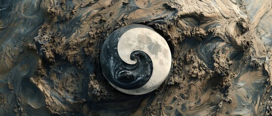 yin and yang icon black in white circle in the earth 