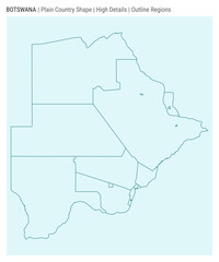 Botswana plain country map. High Details. Outline Regions style. Shape of Botswana. Vector illustration.
