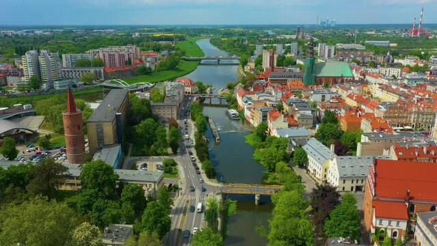 Panorama Mlynowka Canal Odra River Bridges Opole Aerial View Poland