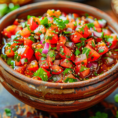 Traditional mexican salsa bowl, suitable for cultural food guide features.
