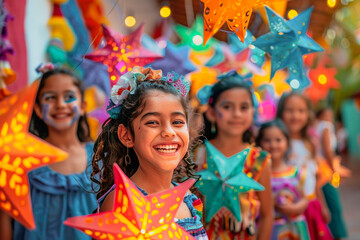 Joyful little girls at a mexican fiesta celebration. Ideal for event promotions.