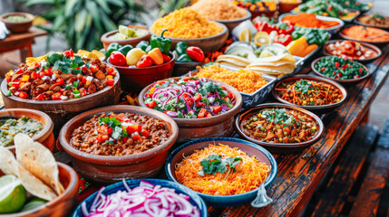 Tacos and enchiladas spread, a colorful display of traditional food trends. - obrazy, fototapety, plakaty