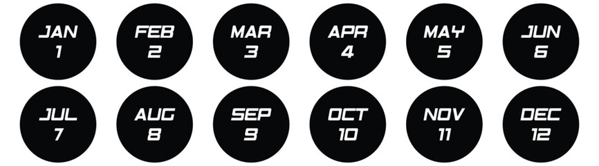 Calendar mounts icon set in style. business plan schedule with number black style vector illustration.