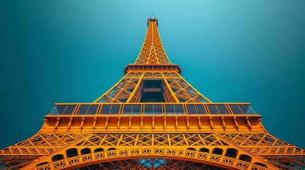 Architectural wonder, Eiffel Tower in a minimalist style. AI generate illustration