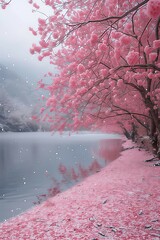 Different seasons, from cherry blossoms in spring to snowy landscapes in winter. AI generate illustration