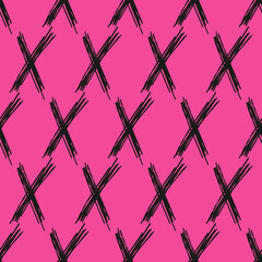 X sign in dirty sketch style. Seamless pattern with bold crosses. Scribble strokes.