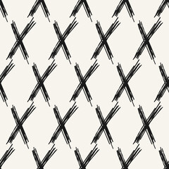 X sign in dirty sketch style. Seamless pattern with bold crosses. Scribble strokes.