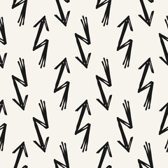 Bold hand-drawn black arrows. Sketch with grunge texture. Scribble seamless pattern.