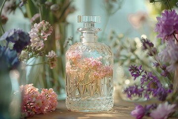 Obraz na płótnie Canvas Artisanal perfume, delicate floral staging