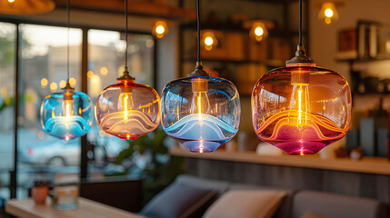 Cozy cafe with creative jellyfish shaped lamps - 786566348