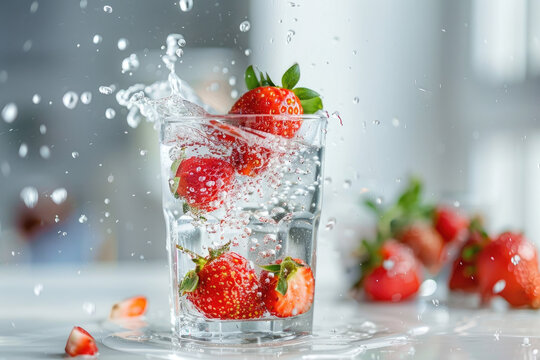 Strawberries in a glass with water