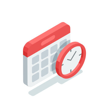 isometric vector calendar and clock, in color on a white background, management and business timing or deadline
