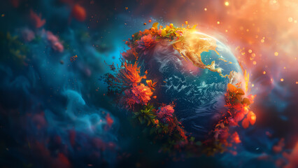 Earth adorned with various flowers, emphasizing its beauty and diversity.